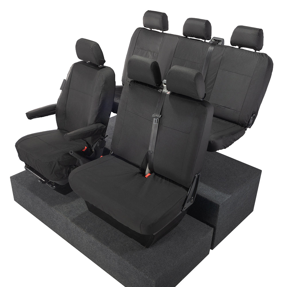 VW T6 Transporter Tailored Front & Rear Seat Covers (6 Seater, Bench, Armrests) 2015+