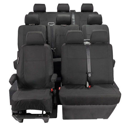 VW T6 Shuttle Tailored Front & Rear Seat Covers (9 Seater, Bench, Armrests) 2015+