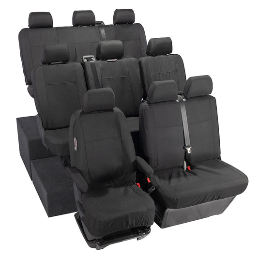VW T6 Shuttle Tailored Front & Rear Seat Covers (9 Seater, Bench, Armrests) 2015+