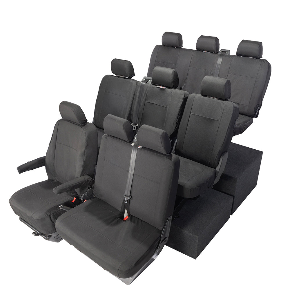 VW T6 Shuttle Tailored Front & Rear Seat Covers (9 Seater, Bench, Armrests) 2015+