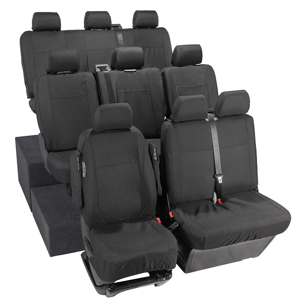 VW T6 Shuttle Tailored Front & Rear Seat Covers (9 Seater, Bench, Armrests) 2015+