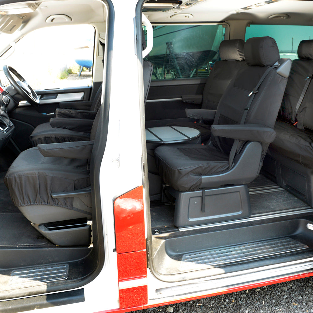VW T5 Caravelle (2003-2015) Full Set Tailored Seat Covers (7 Seater WITH Front Armrests) - Black