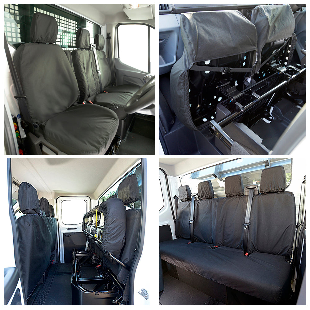Ford Transit Van MK8 Double Cab (Inc Tipper) - (2014 Onwards) Tailored Front & Rear Seat Covers - Black