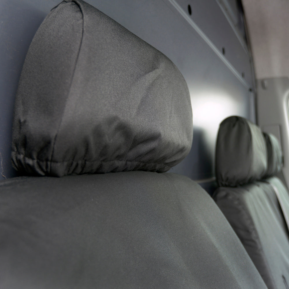 Mercedes Sprinter (2006-2018) Tailored Front & Rear Seat Covers (NO split on front passenger seat WITH pull down tray) - Black