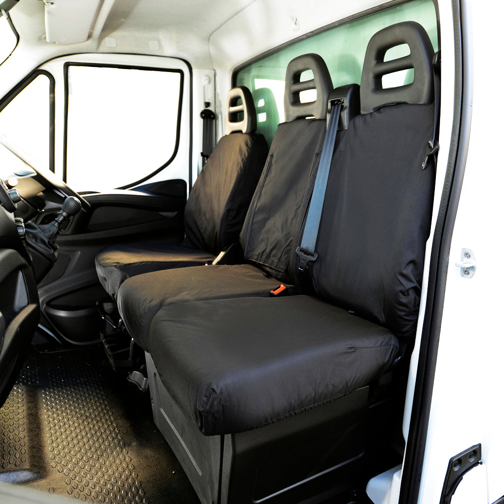 Fiat Ducato (2014 Onwards) Tailored Front Seat Covers (With Split Passenger Seat Base) - Black