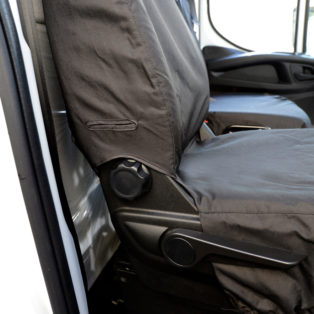 Fiat Ducato (2014 Onwards) Tailored Front Seat Covers (With Split Passenger Seat Base) - Black