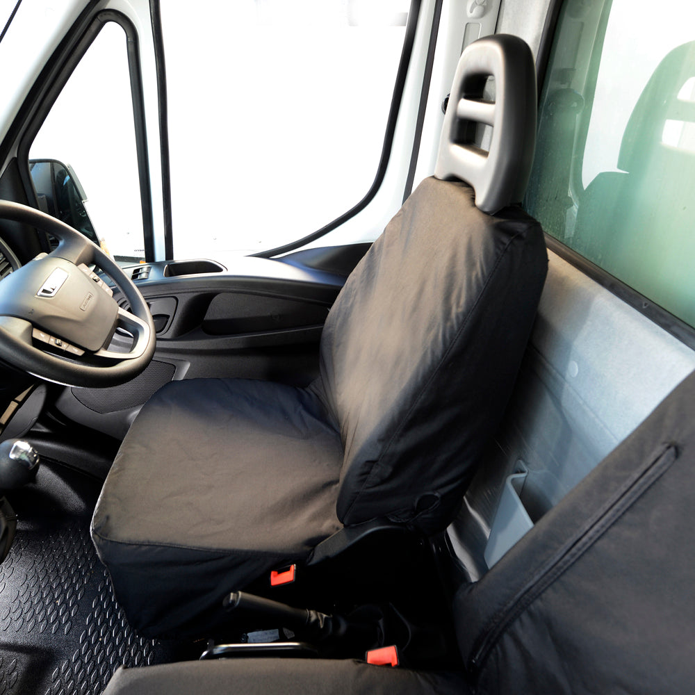 Fiat Ducato (2014 Onwards) Tailored Front Seat Covers (With Split Passenger Seat Base) - Black