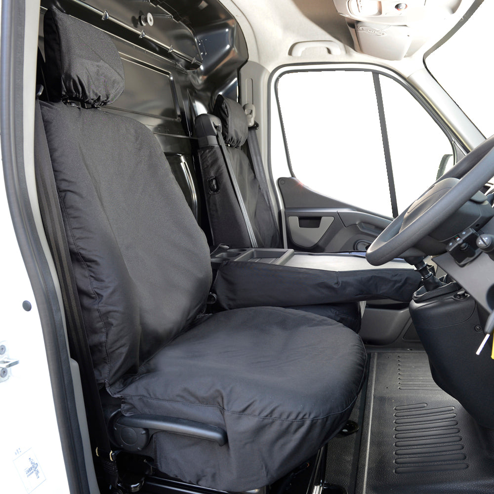 Nissan NV400 (2010-2021) Tailored Front & Rear Seat Covers (NO Split passenger seat base WITH folding middle seat) - Black