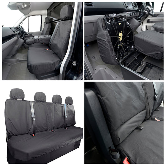 VW Crafter (2017 Onwards) Tailored Front & Rear Seat Covers (WITH Folding Front Middle Seat) - Black