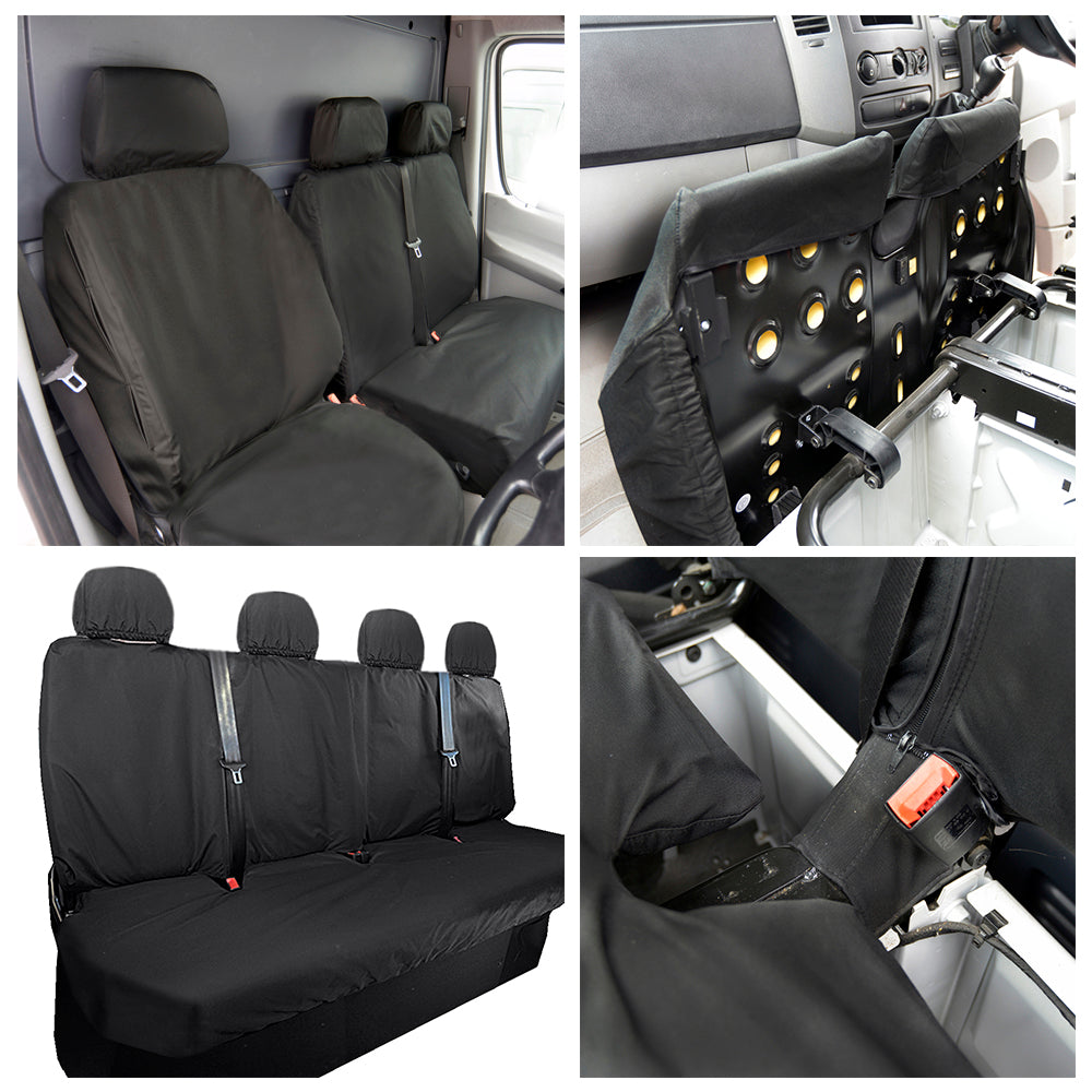 Mercedes Sprinter (2018 Onwards) Tailored Front & Rear Seat Covers (NO split front passenger seat) - Black