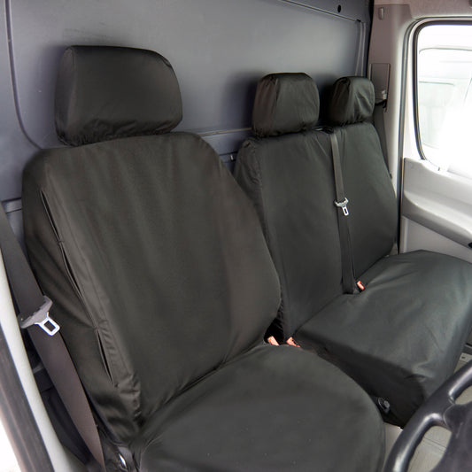 Mercedes Sprinter (2018 Onwards) Tailored Front & Rear Seat Covers (NO split front passenger seat) - Black
