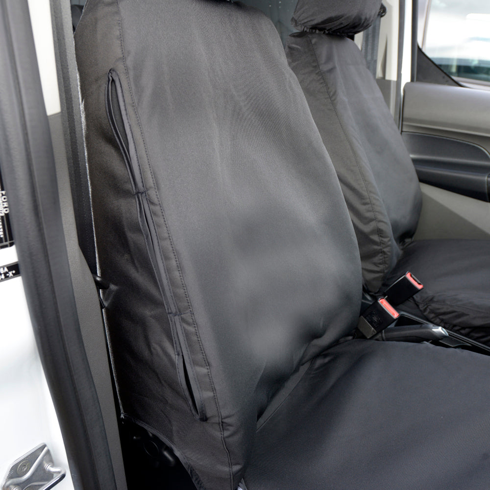 Ford Transit Connect (2018 Onwards) Tailored Front Seat Covers (Single/Single NO Armrests) - Black