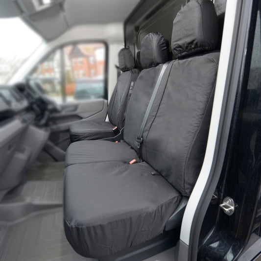 Man TGE (2017 Onwards) Tailored Front & Rear Seat Covers (WITH Split Front Passenger Base & NO Folding Front Middle Seat) - Black