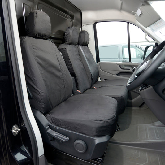 VW Crafter (2017 Onwards) Tailored Front Seat Covers (WITH Split Passenger Base & NO Folding Middle Seat) - Black