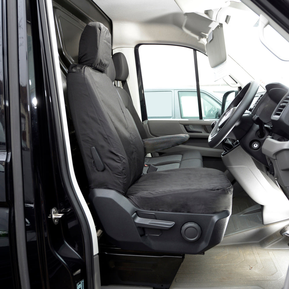VW Crafter (2017 Onwards) Tailored Front Seat Covers (WITH Split Passenger Base & NO Folding Middle Seat) - Black