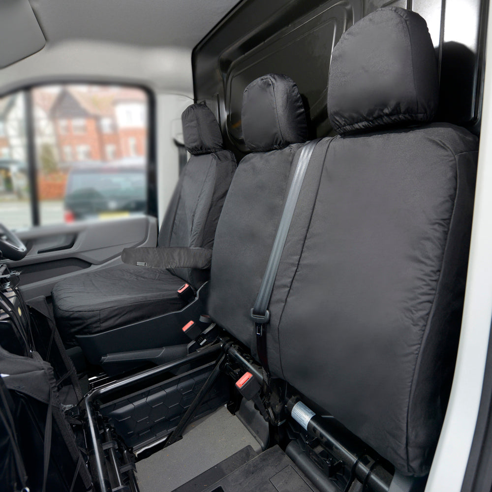 VW Crafter (2017 Onwards) Tailored Front Seat Covers (WITH Split Passenger Base & NO Folding Middle Seat) - Black