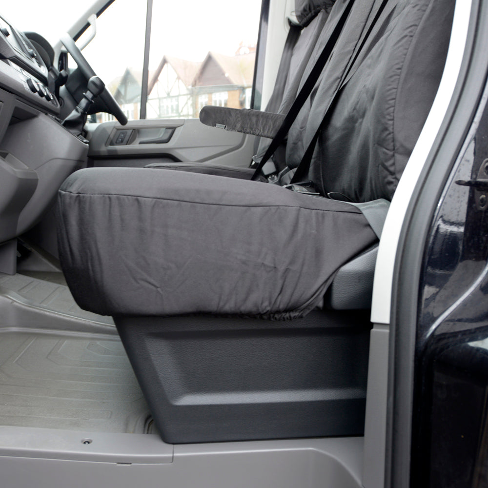 VW Crafter (2017 Onwards) Tailored Front Seat Covers (WITH Split Passenger Base & NO Folding Middle Seat) - Black