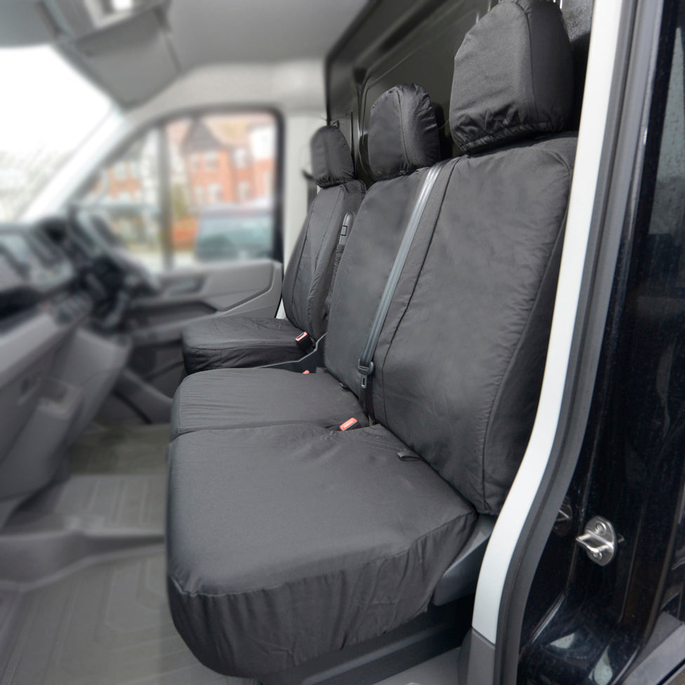 VW Crafter (2017 Onwards) Tailored Front Seat Covers (WITH Split Passenger Base & NO Folding Middle Seat) - Black