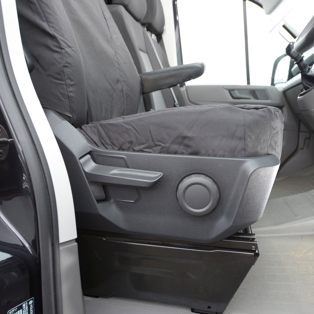 VW Crafter (2017 Onwards) Tailored Front Seat Covers (WITH Split Passenger Base & NO Folding Middle Seat) - Black