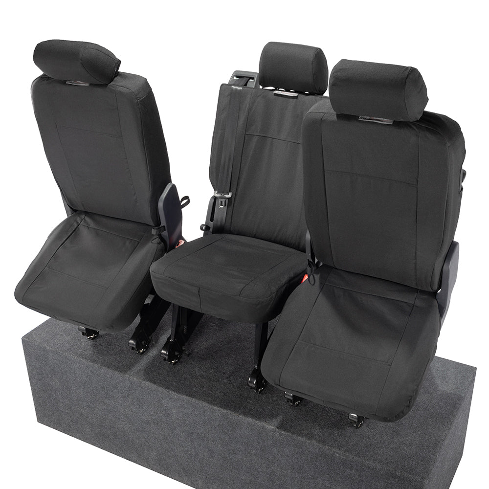 VW T6 Transporter (2015 Onwards) Tailored 2nd Row Seat Covers (3 x Singles) - Black