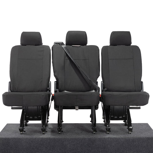 VW T6 Transporter (2015 Onwards) Tailored 2nd Row Seat Covers (3 x Singles) - Black