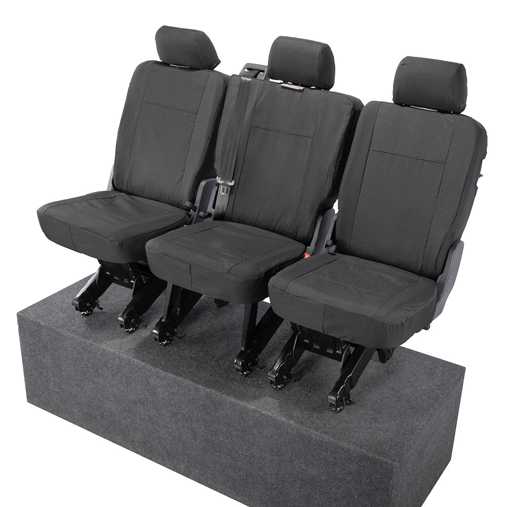 VW T6 Transporter (2015 Onwards) Tailored 2nd Row Seat Covers (3 x Singles) - Black
