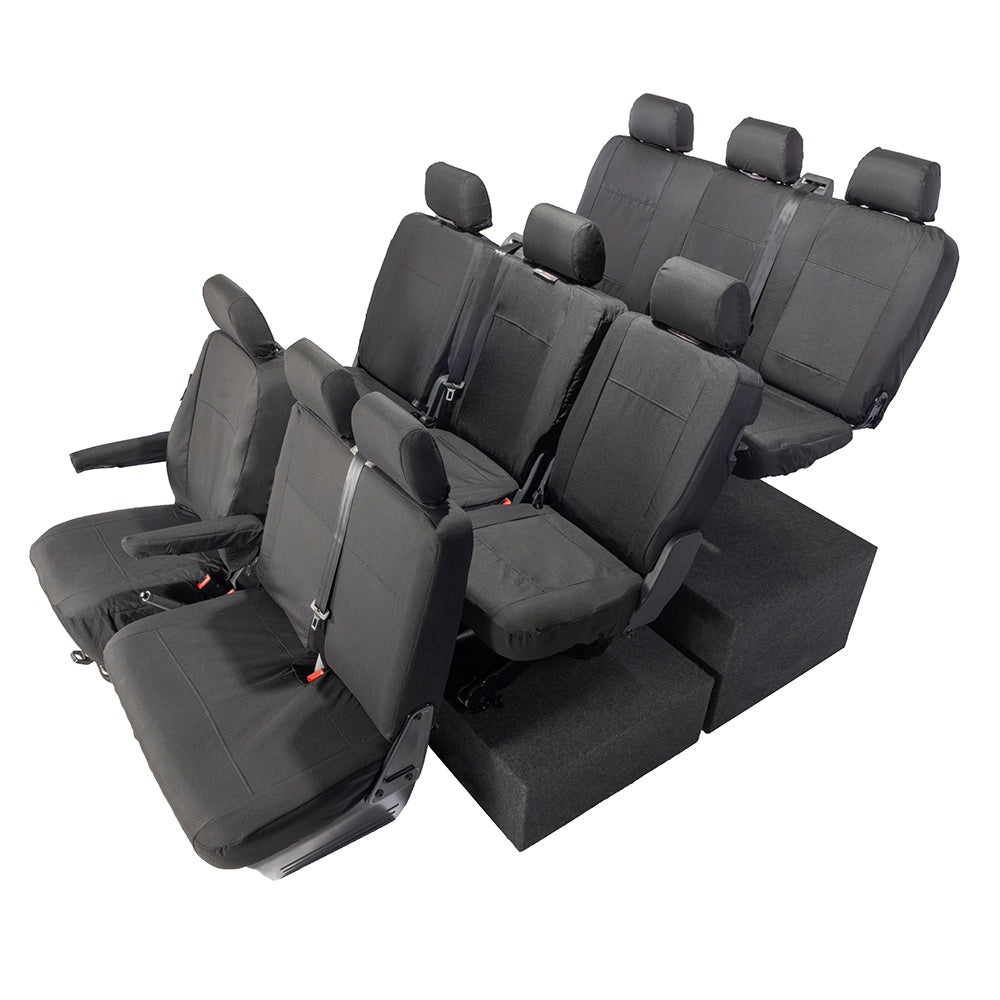 VW T6 Shuttle Tailored Front & Rear Seat Covers (9 Seater, Bench, Armrests) 2015+