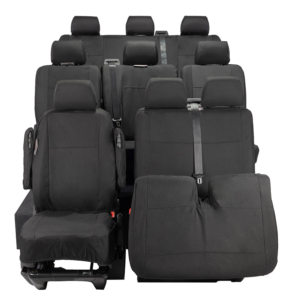 VW T6 Shuttle Tailored Front & Rear Seat Covers (9 Seater, Bench, Armrests) 2015+