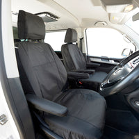 VW T6 Caravelle (2015 Onwards) Full Set Tailored Seat Covers (7 Seater WITH Front Armrests) - Black