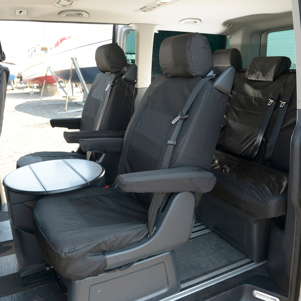 VW T6 Caravelle (2015 Onwards) Full Set Tailored Seat Covers (7 Seater WITH Front Armrests) - Black