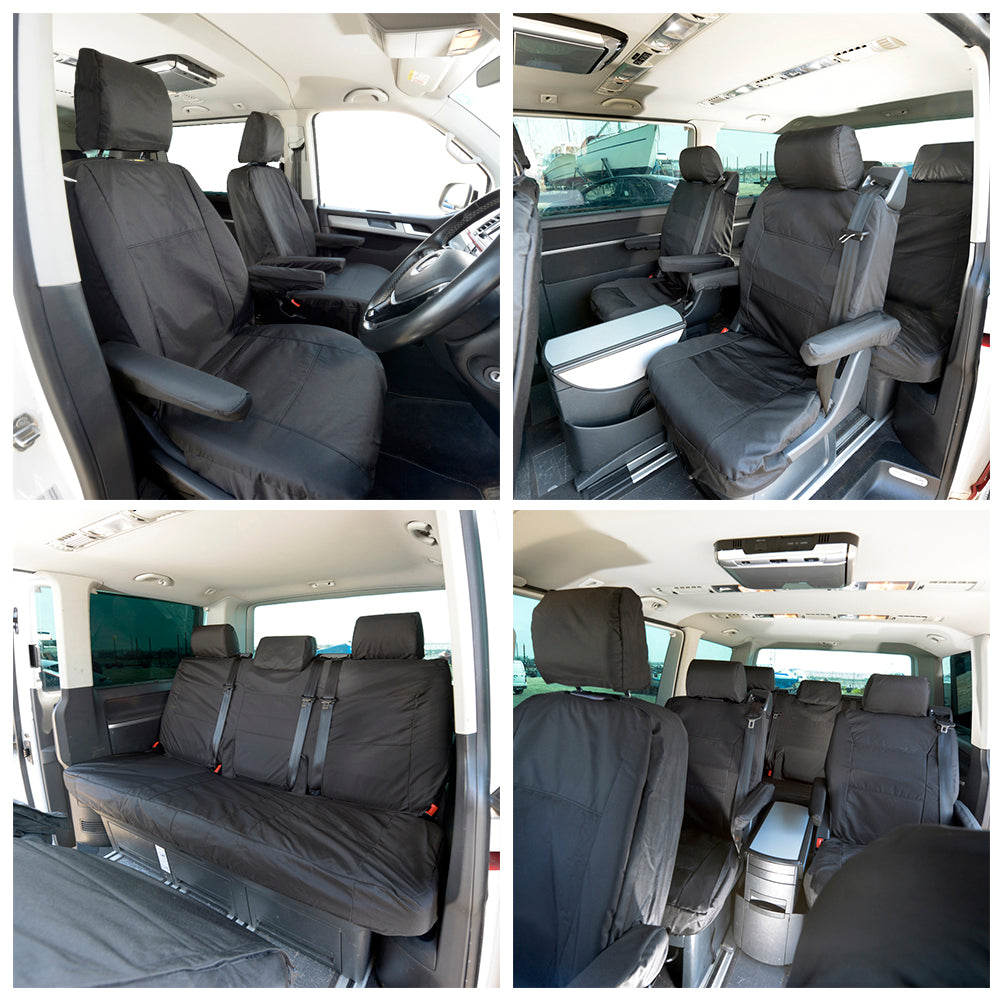 VW T5 Caravelle (2003-2015) Full Set Tailored Seat Covers (7 Seater WITH Front Armrests) - Black