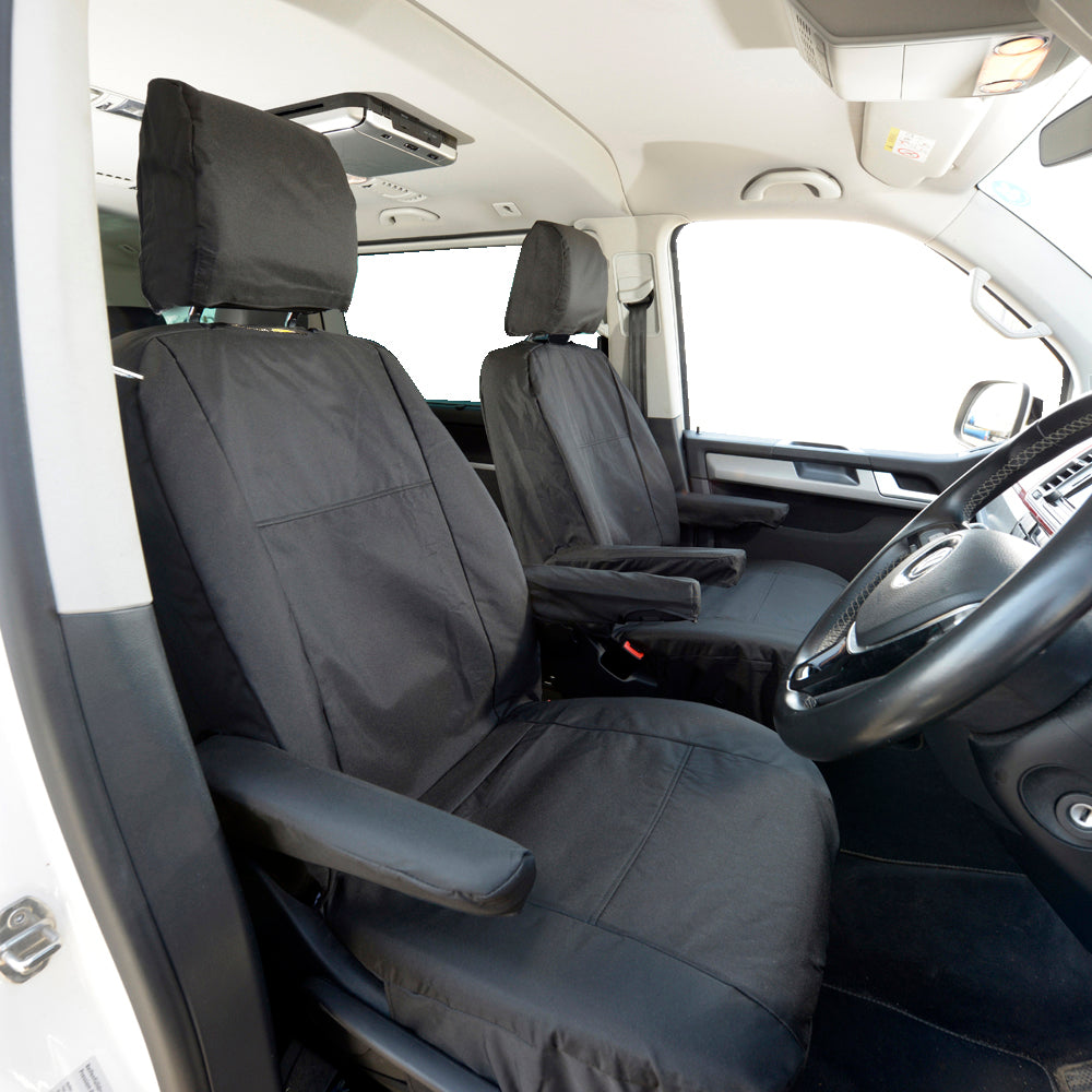 UK Custom Covers VW Transporter Front Seat Covers – Tailored Black 600 Denier, Waterproof, Right Hand Drive (2003+)