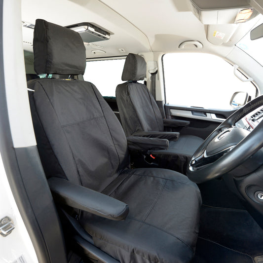 VW T6 Caravelle (2015 Onwards) Full Set Tailored Seat Covers (7 Seater WITH Front Armrests) - Black