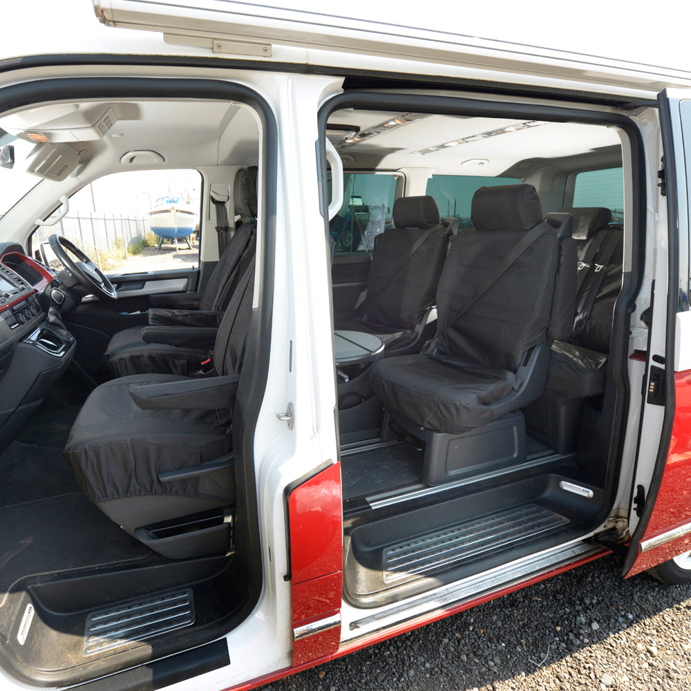 VW T5 Caravelle (2003-2015) Full Set Tailored Seat Covers (7 Seater WITH Front Armrests) - Black