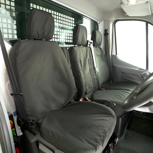 Ford Transit Van MK9 Double Cab (Inc Tipper) - (2019 Onwards) Tailored Front & Rear Seat Covers - Black