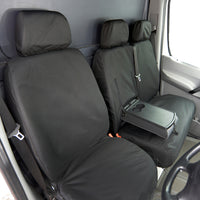 Mercedes Sprinter (2006-2018) Tailored Front & Rear Seat Covers (NO split on front passenger seat WITH pull down tray) - Black