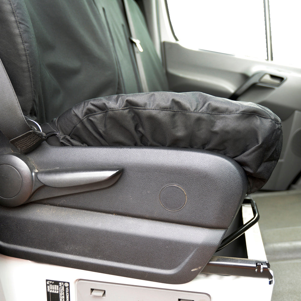 Mercedes Sprinter (2006-2018) Tailored Front & Rear Seat Covers (NO split on front passenger seat WITH pull down tray) - Black