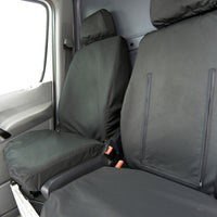 Mercedes Sprinter (2006-2018) Tailored Front & Rear Seat Covers (NO split on front passenger seat WITH pull down tray) - Black