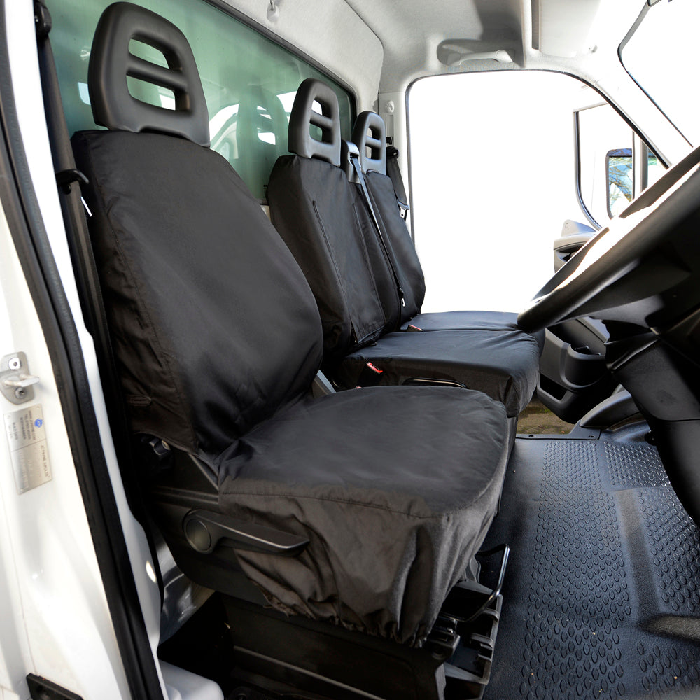 Fiat Ducato (2014 Onwards) Tailored Front Seat Covers (With Split Passenger Seat Base) - Black