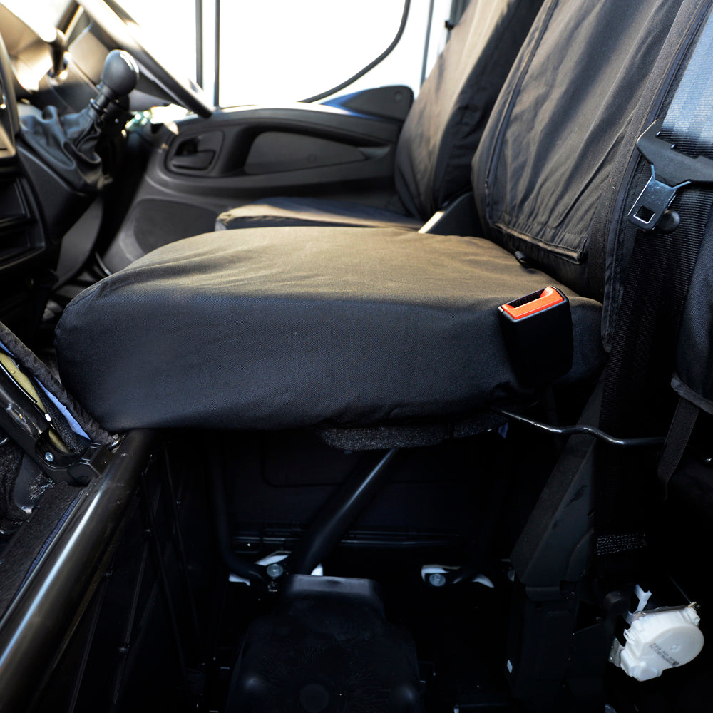 Fiat Ducato (2014 Onwards) Tailored Front Seat Covers (With Split Passenger Seat Base) - Black