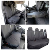 Nissan NV400 (2010-2021) Tailored Front & Rear Seat Covers (NO Split passenger seat base WITH folding middle seat) - Black