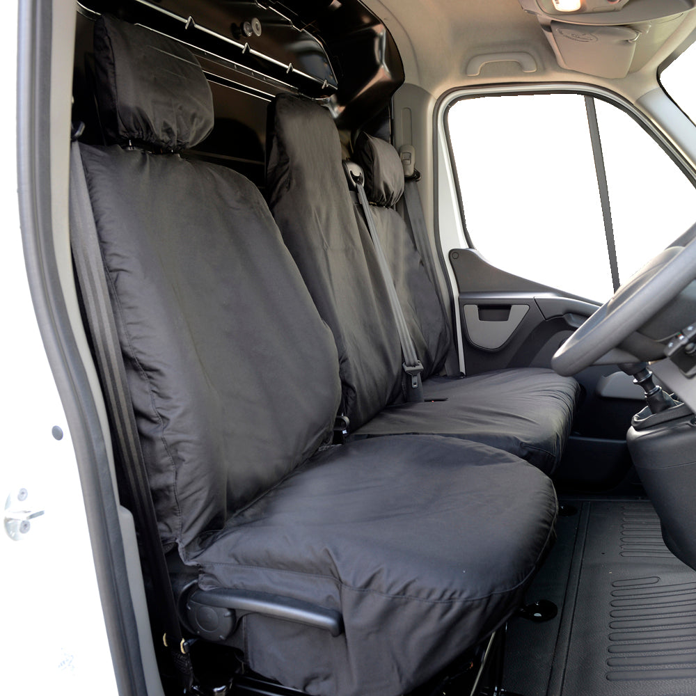 Nissan NV400 (2010-2021) Tailored Front & Rear Seat Covers (NO Split passenger seat base WITH folding middle seat) - Black