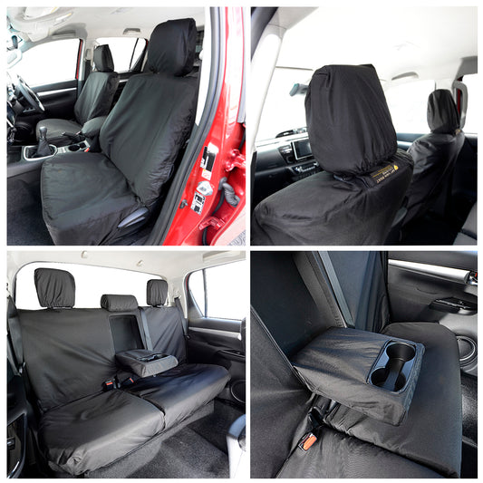 Toyota Hilux Icon & Invincible (2016 Onwards) Tailored Front & Rear Seat Covers - Black