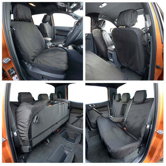 Ford Ranger T6 Wildtrak (2016-2018) Tailored Front & Rear Seat Covers - Black