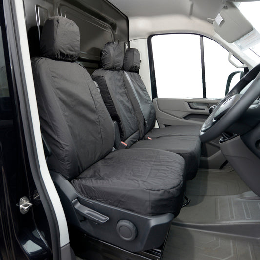 VW Crafter (2017 Onwards) Tailored Front Seat Covers (WITH Folding Middle Seat) - Black