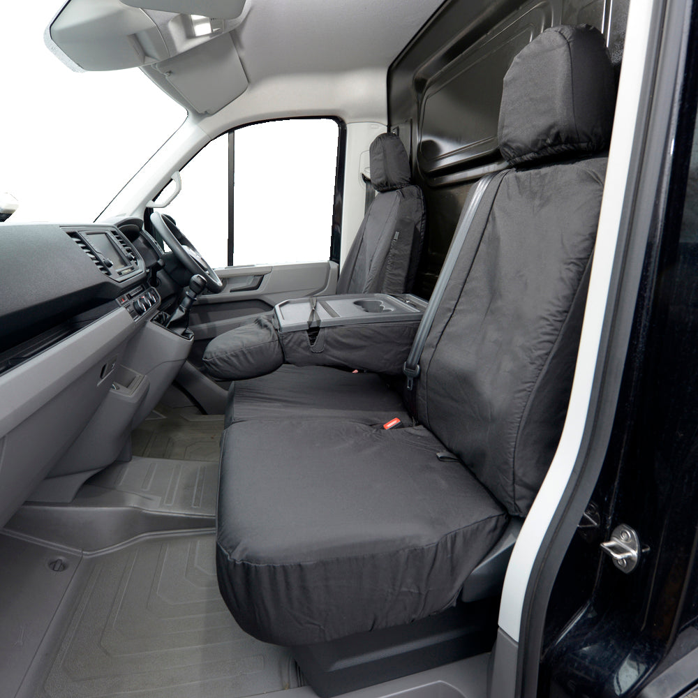 VW Crafter (2017 Onwards) Tailored Front Seat Covers (WITH Folding Middle Seat) - Black