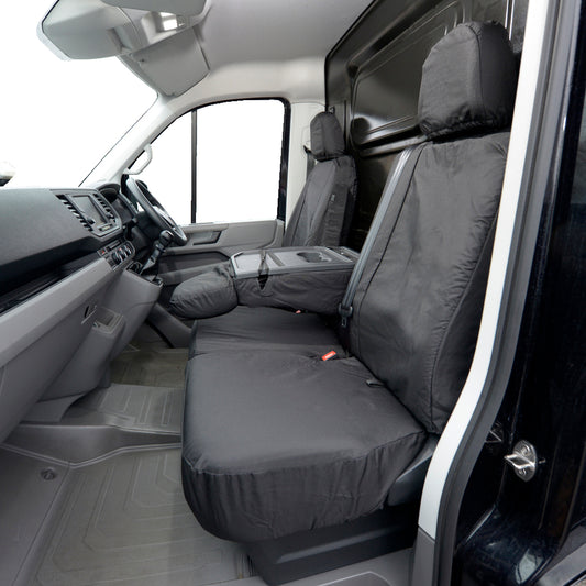 VW Crafter (2017 Onwards) Tailored Front Seat Covers (WITH Folding Middle Seat) - Black