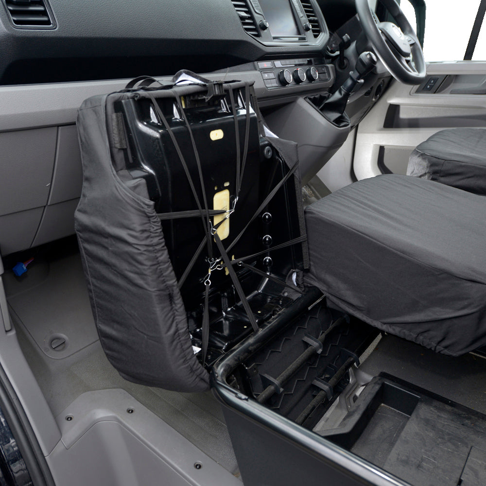 VW Crafter (2017 Onwards) Tailored Front Seat Covers (WITH Folding Middle Seat) - Black