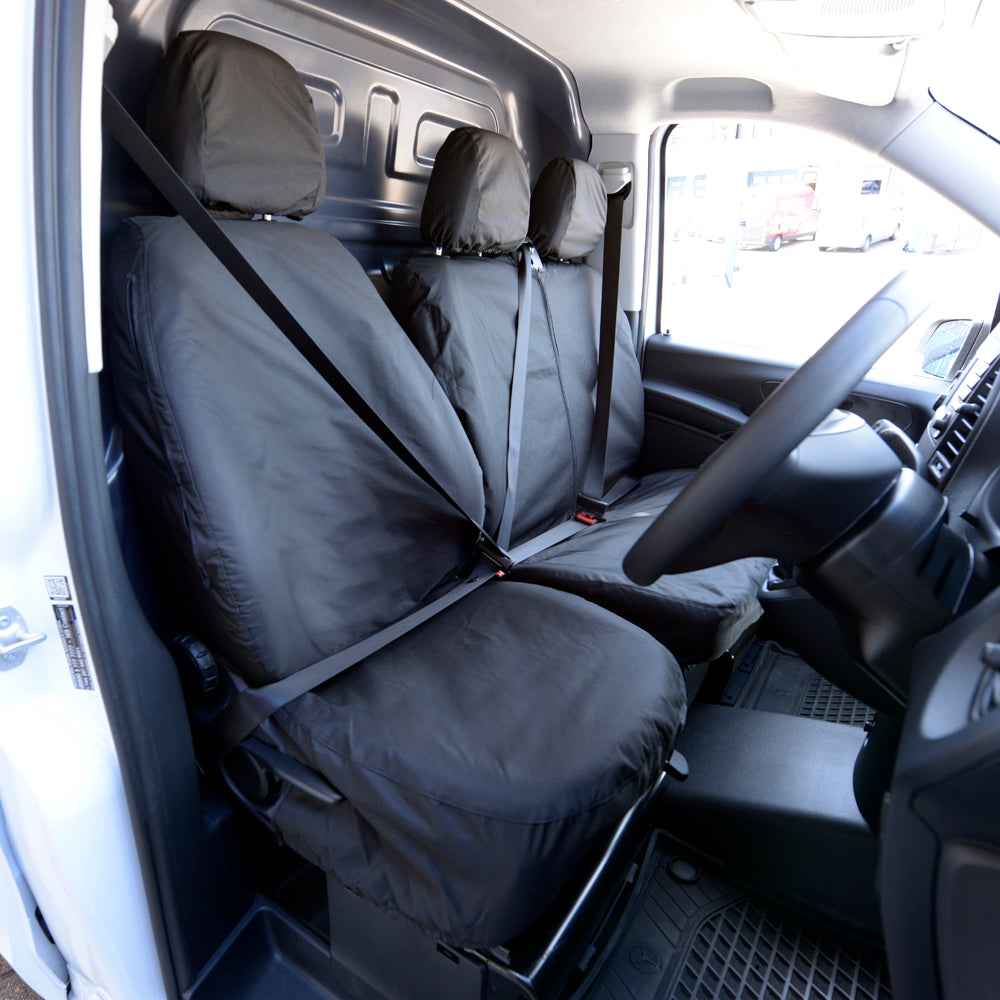Mercedes V Class (2014 Onwards) Tailored Front Seat Covers (Single/Double NO Split Passenger Seat) - Black