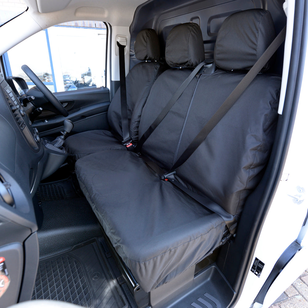 Mercedes V Class (2014 Onwards) Tailored Front Seat Covers (Single/Double NO Split Passenger Seat) - Black